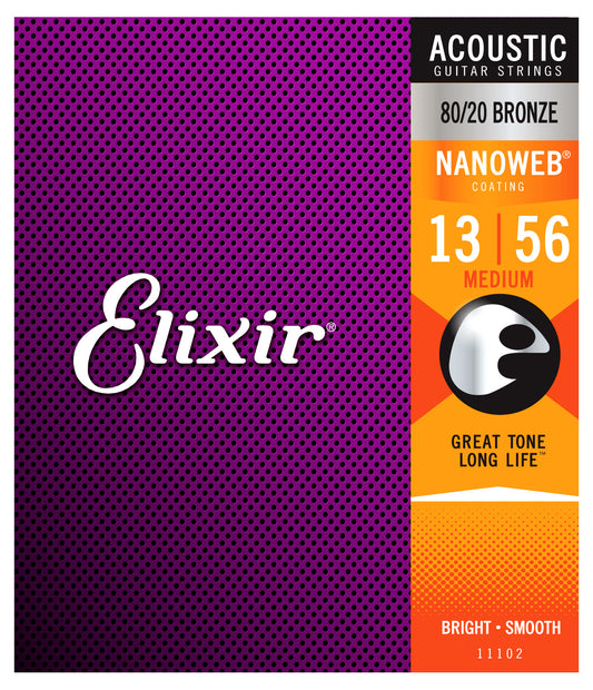 Elixir 80/20 Bronze Acoustic Guitar Strings with NANOWEB