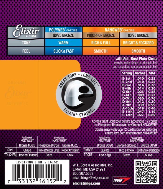 Elixir Phosphor Bronze Acoustic Guitar Strings with NANOWEB.