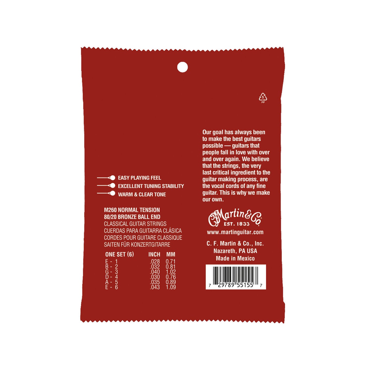 Martin M260 Normal Tension Classical Guitar Strings. 28-43