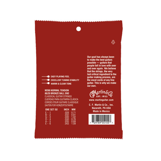 Martin M260 Normal Tension Classical Guitar Strings. 28-43
