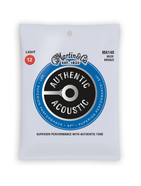 Martin MA140 Authentic Acoustic SP 80/20 Bronze Light Guitar Strings. 12-54